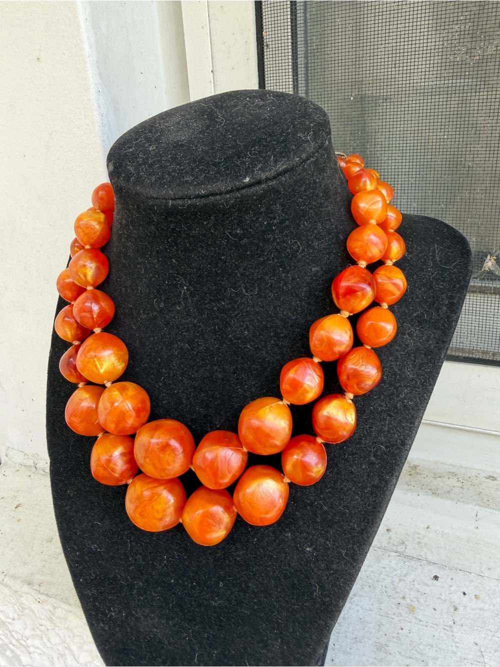 Vintage Germany Orange Double-Strand Beaded Necklace - Picture 3 of 5